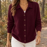 Wendy-Jane Collared Knit Cardigan - Wine Red