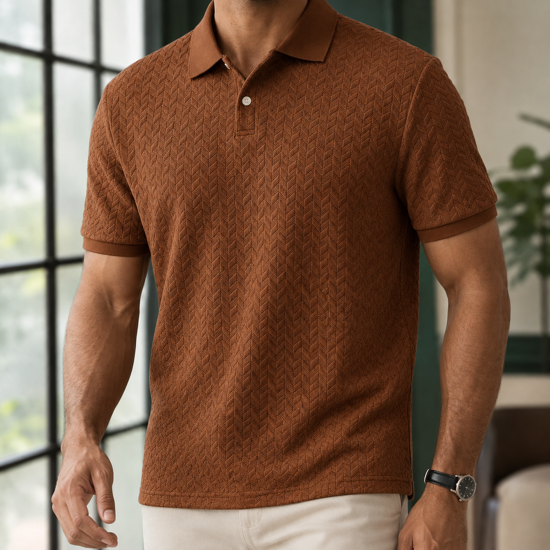 Alphonse-York Textured Polo - Brown