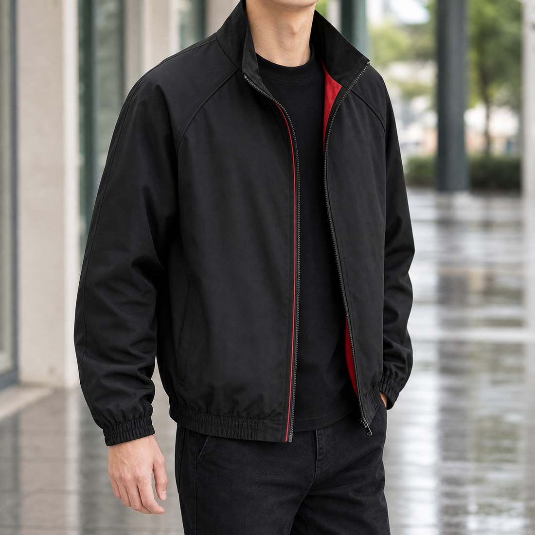 Robert Stand Collar Jacket - Black Red
