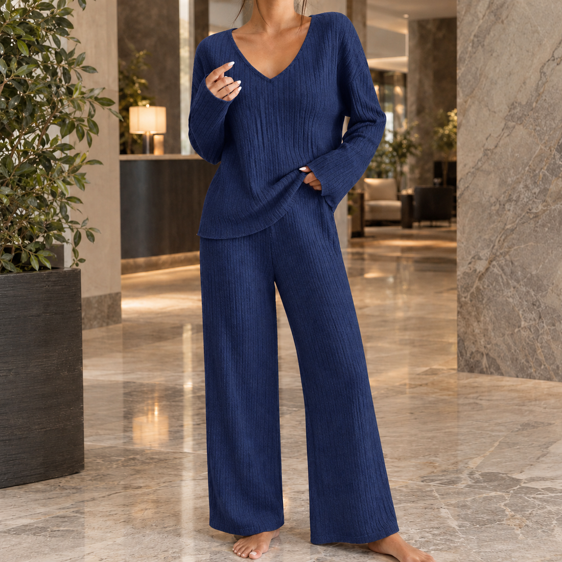 Albertine-June Ribbed Set - Dark Blue