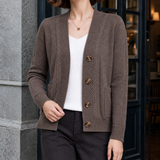 Leontine-Claire Cable Knit Cardigan - Dark Coffee