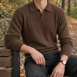 Balthasar-Grey Textured Polo Sweater - Brown