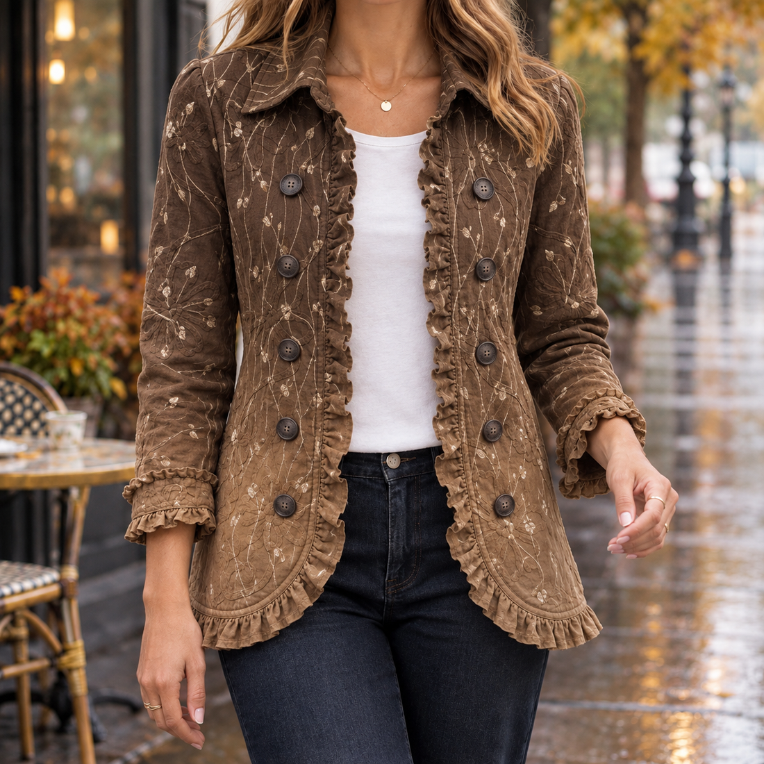 Mina-Marie Ruffle Jacket - Brown