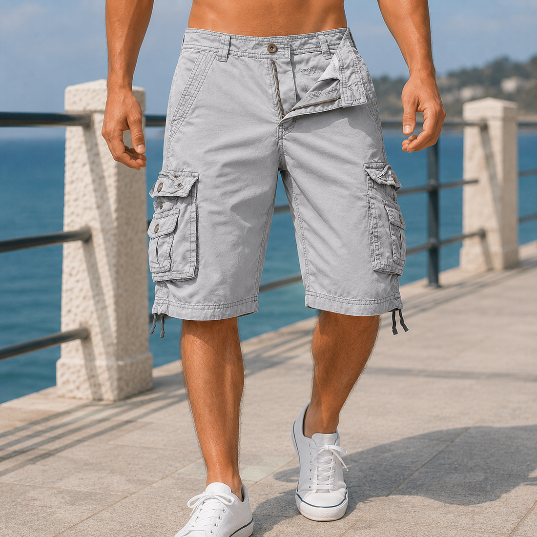 Julian-West Comfort Cargo Shorts - White Gray