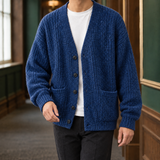 Nicodemus-Miles Ribbed Cardigan - Navy Blue