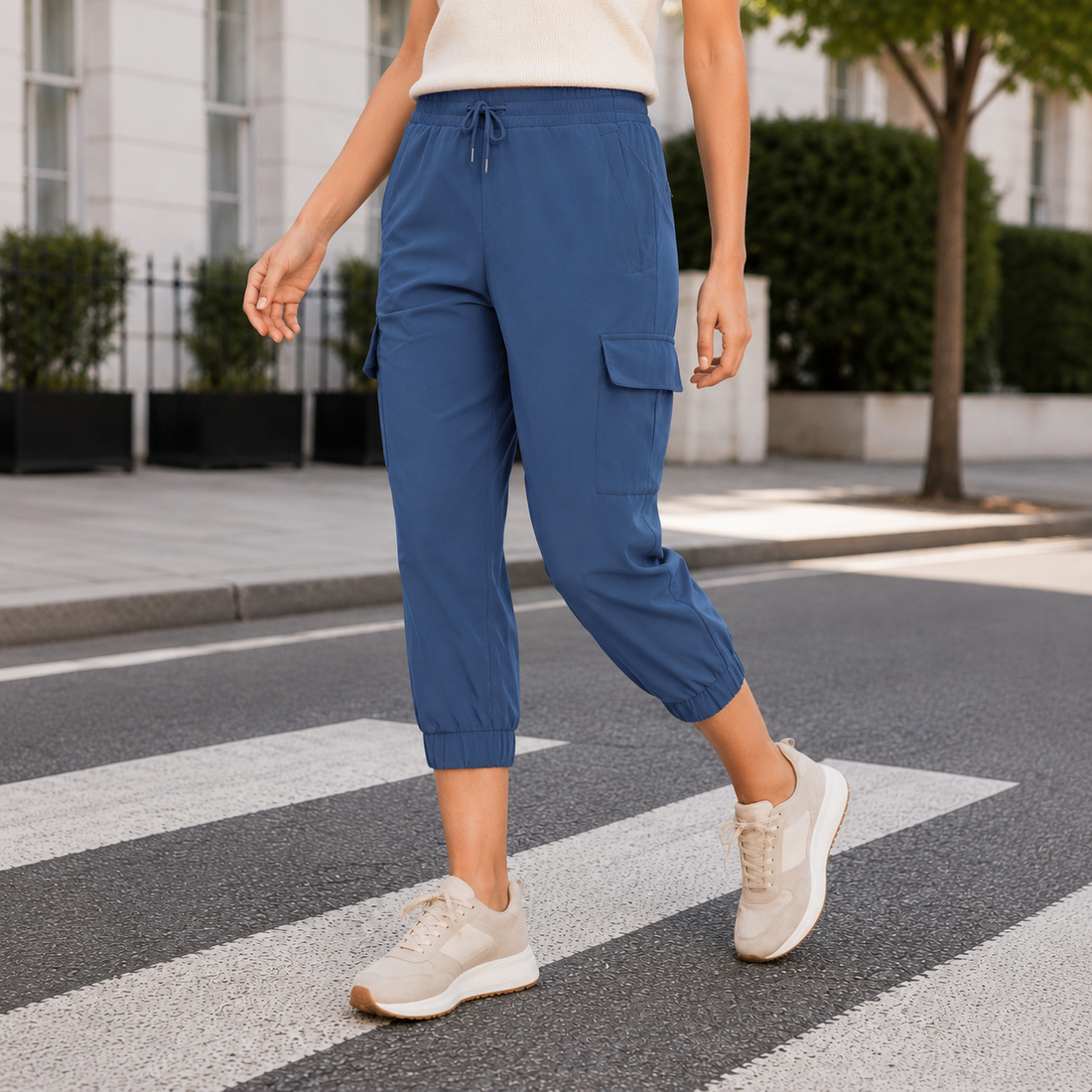 Florence-Kate Cropped Cargo Joggers - Denim