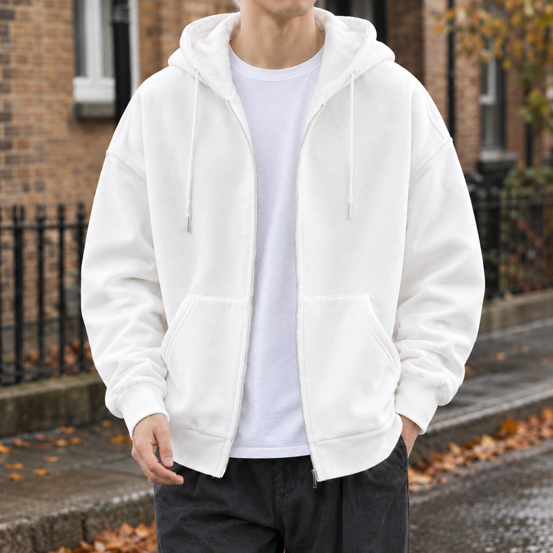 Ambrose-Cole Zip Hoodie Jacket - White High-quality Versatile