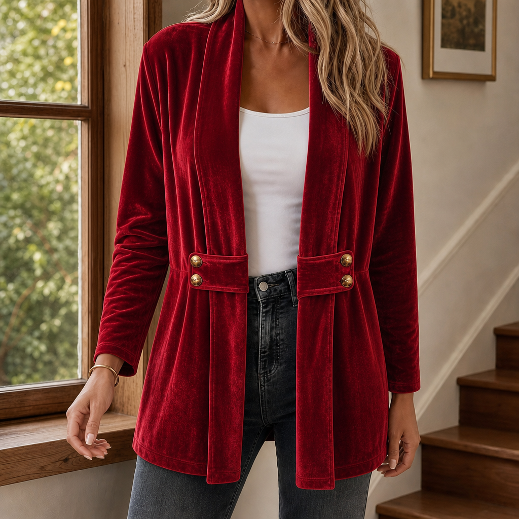 Zenobia Velvet Cardigan - Red