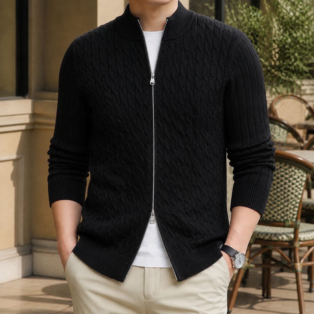 Rufus Cable Knit Sweater - Black