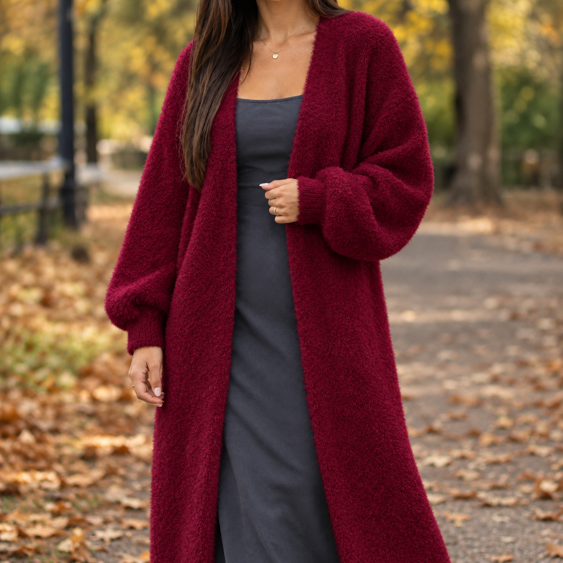 Isla-Grace Longline Cardigan - Burgundy