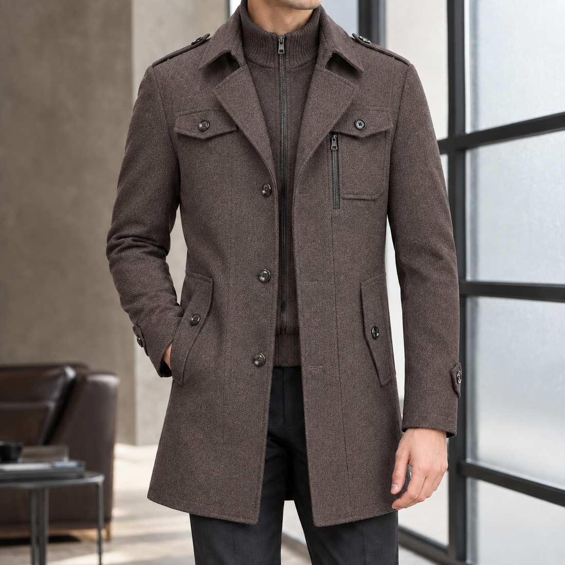 Ambrose-Rhys Wool Coat - Brown