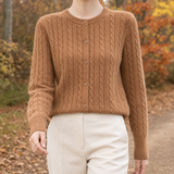 Karen-Eve Cable Knit Cardigan - Camel