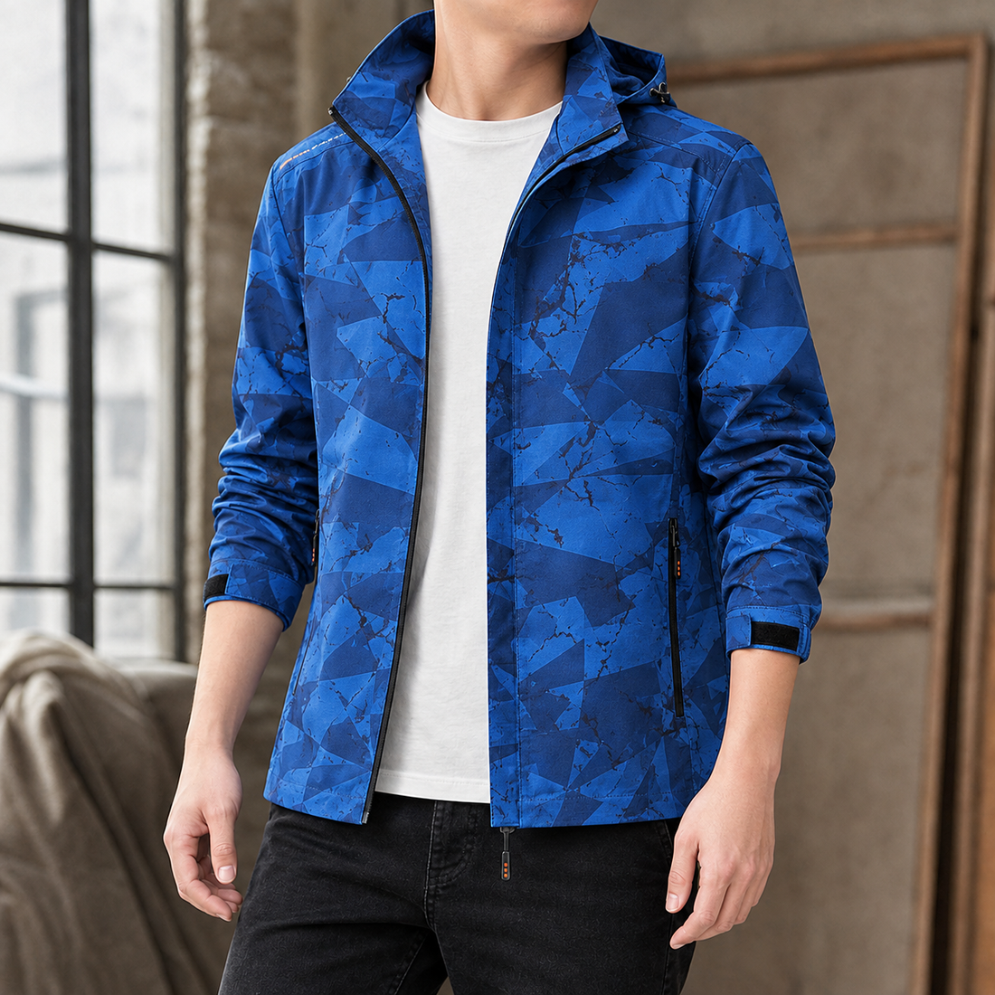 Audric-Hayes Hooded Jacket - Blue Geometric