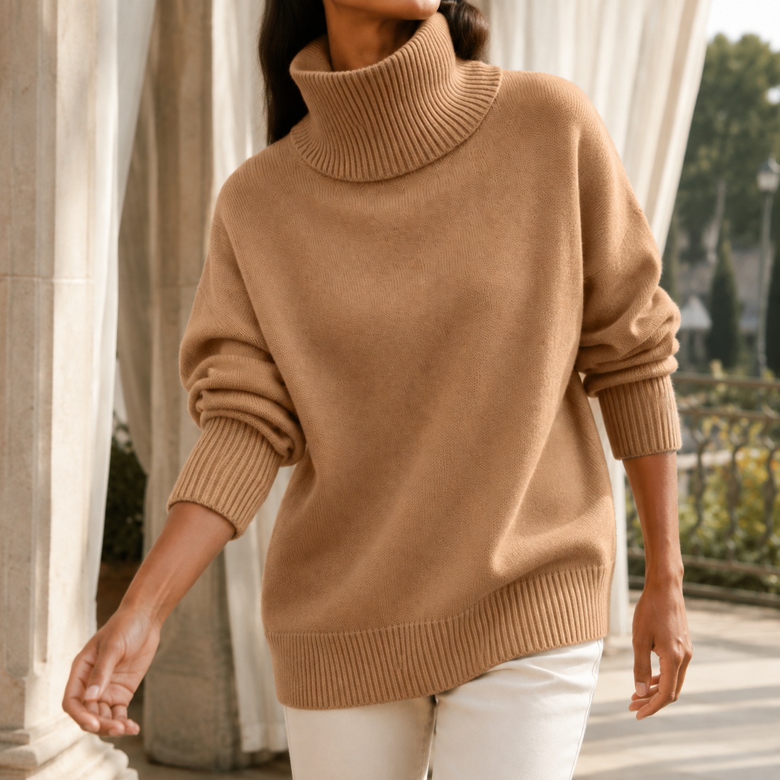 Tabitha-Pearl Turtleneck Sweater - Khaki