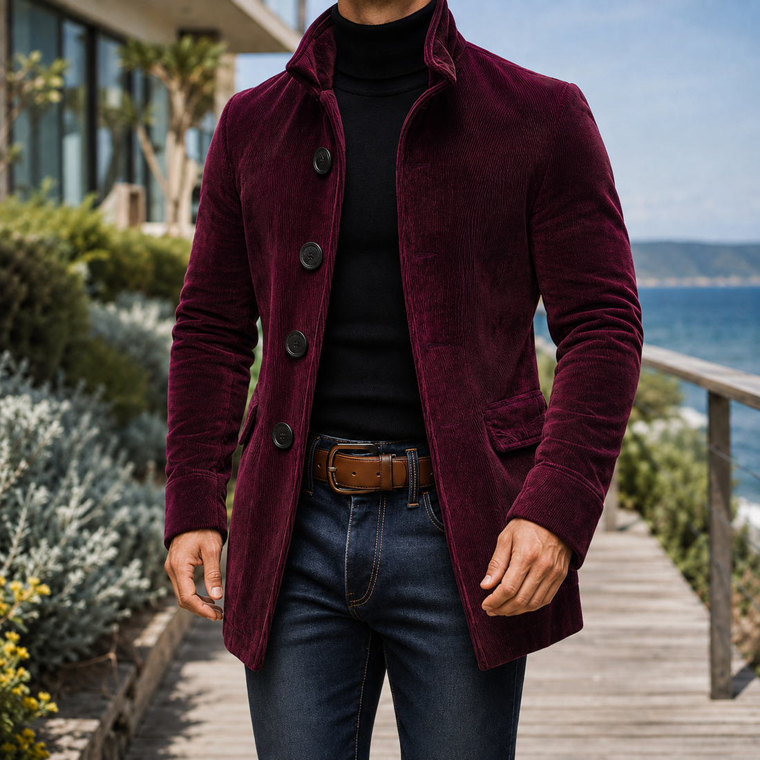 Orson-Wade Mandarin Jacket - Burgundy