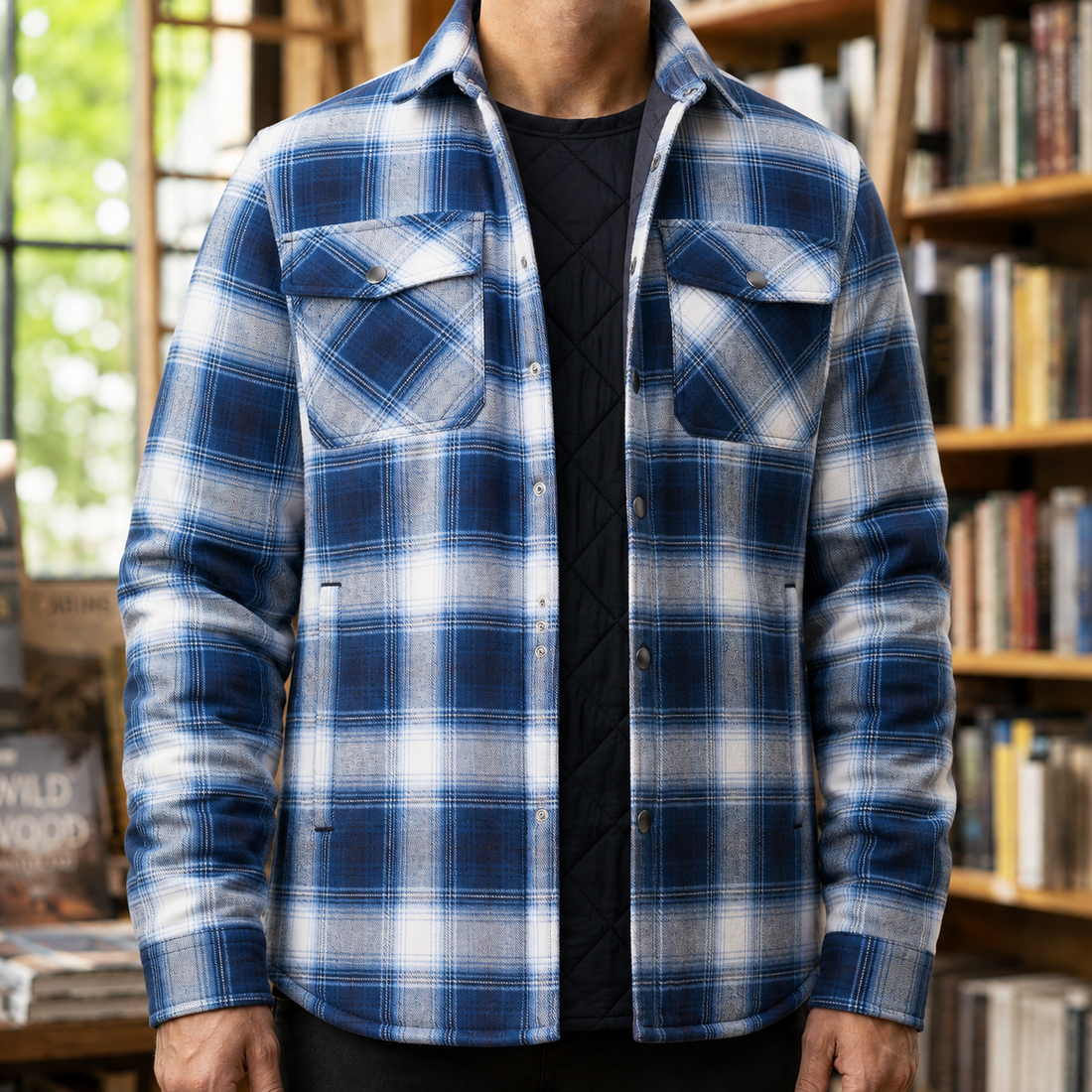 Xavier Quilted Overshirt - Blue White