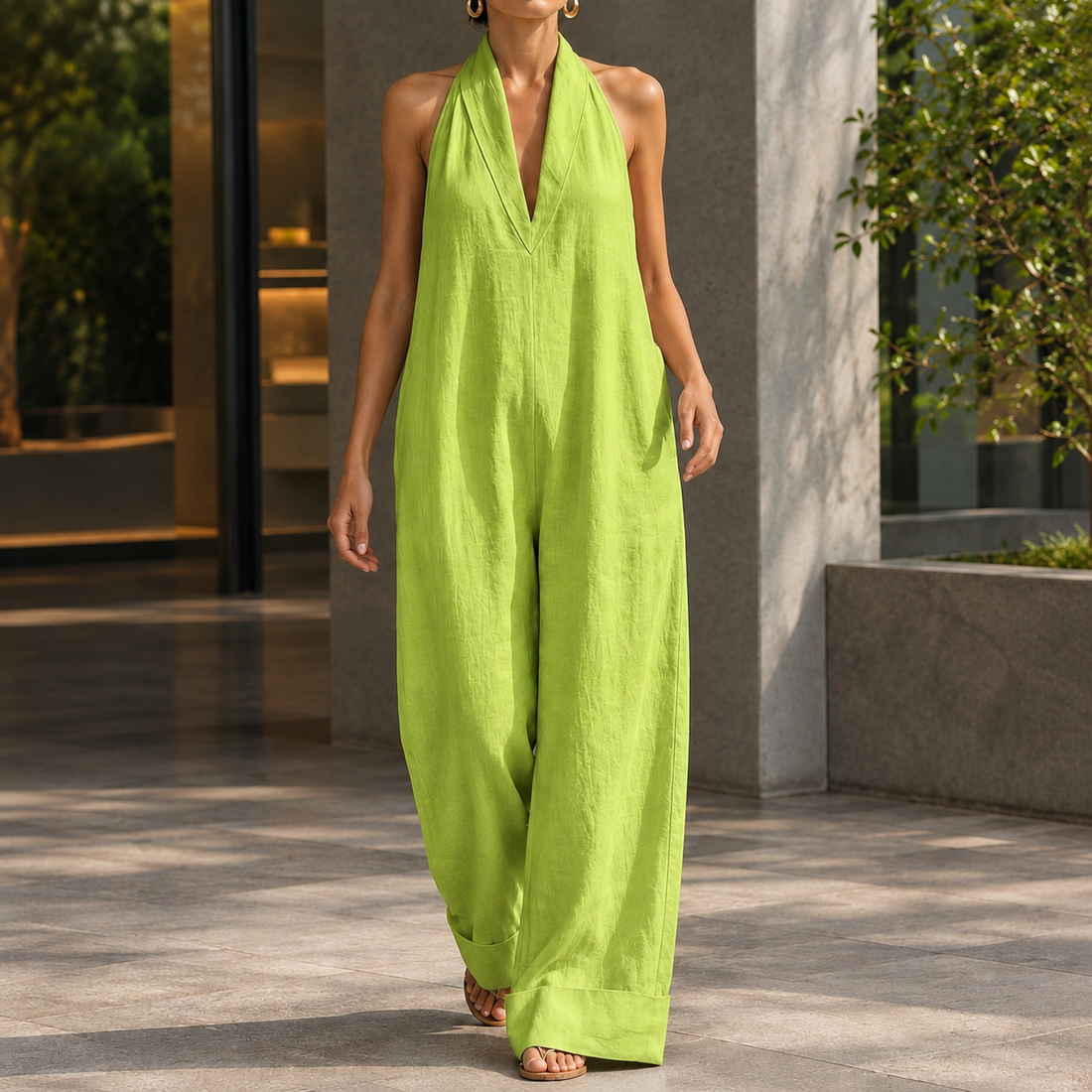 Arletta-Sage Halterneck Jumpsuit - Green