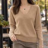 Tara-Jade V Neck Sweater - Golden Camel