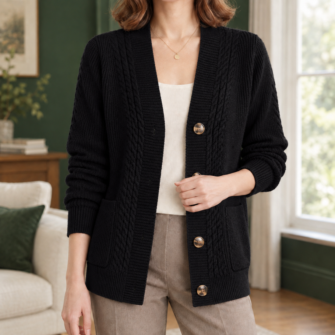 Joy Cable Knit Cardigan - Black