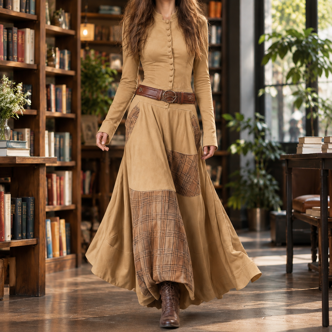 Celine-Rose Belted Maxi Dress - Khaki