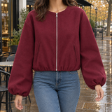 Pippa-Lane Balloon Sleeve Jacket - Wine Red