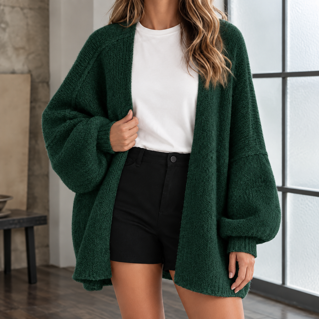 Tiphaine-Jane Open Front Sweater - Forest Green