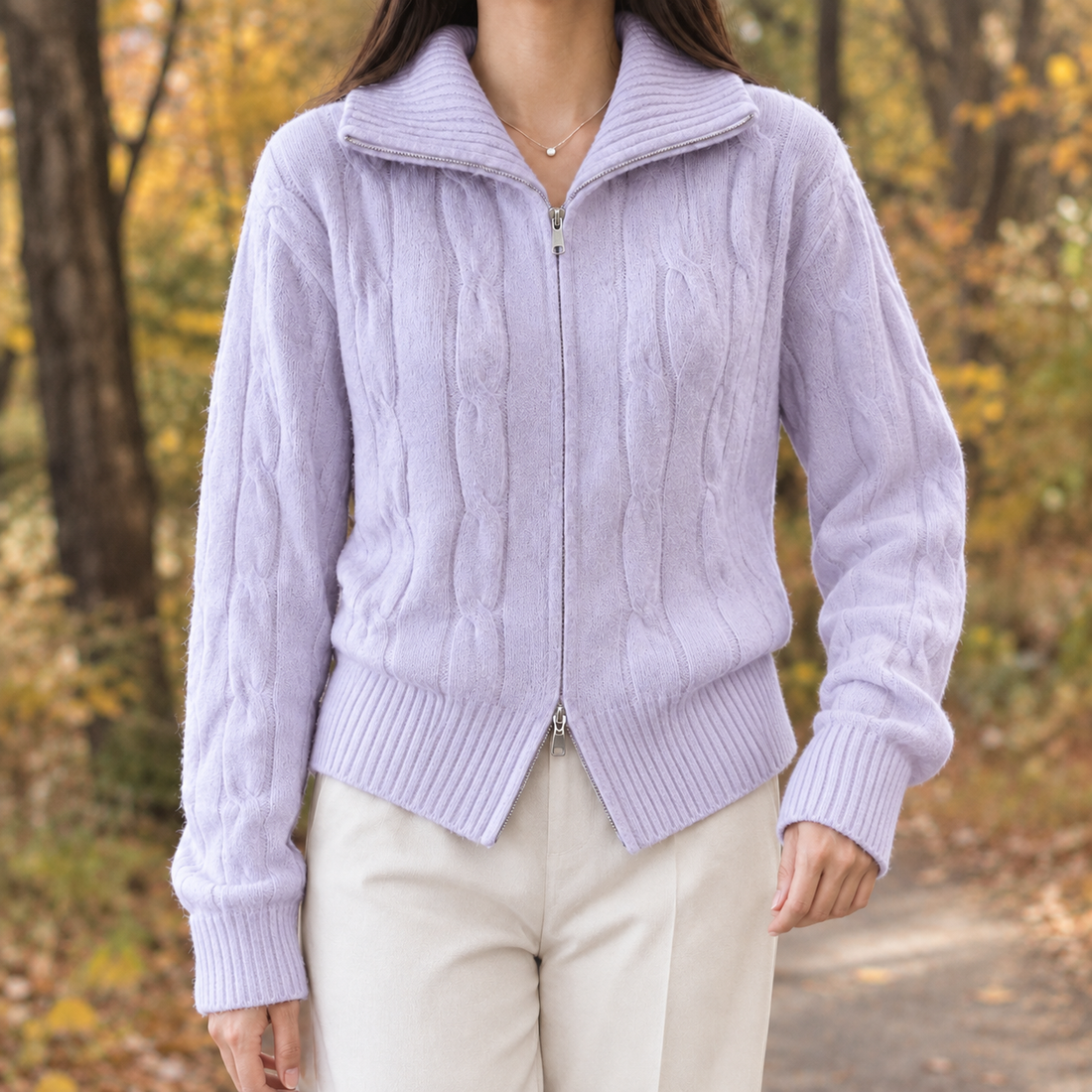Camille-June Cable Knit Cardigan - Purple