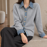 Zoe Denim Trim Cardigan - Medium Gray
