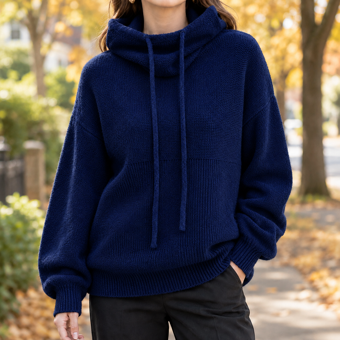 Arabella-Belle Cowl Neck Sweater - Blue