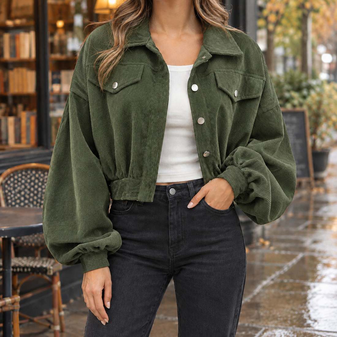Solene-Faye Corduroy Jacket - Army Green