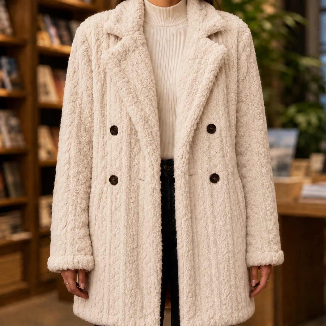 Hazel-Kate Cable Texture Coat - Beige