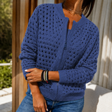Renata-Louise Open Knit Cardigan - Blue