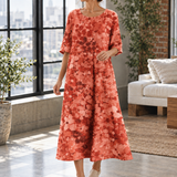 Blair-Pearl Gathered A-Line Dress - Brick Red