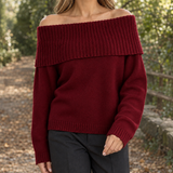 Paloma-Lane Off Shoulder Sweater - Wine Red