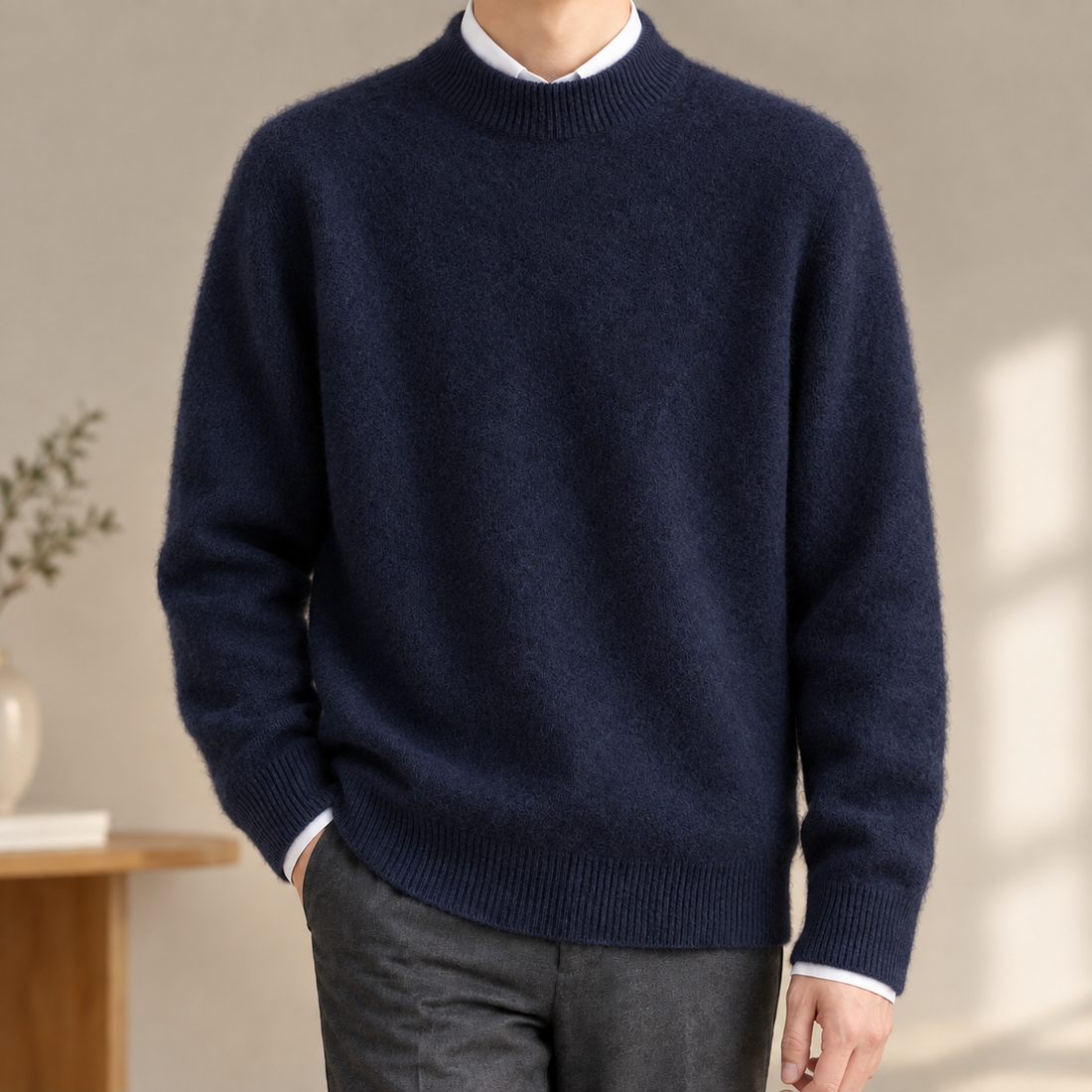 Mateo-Reid Mock Neck Sweater - Navy Blue