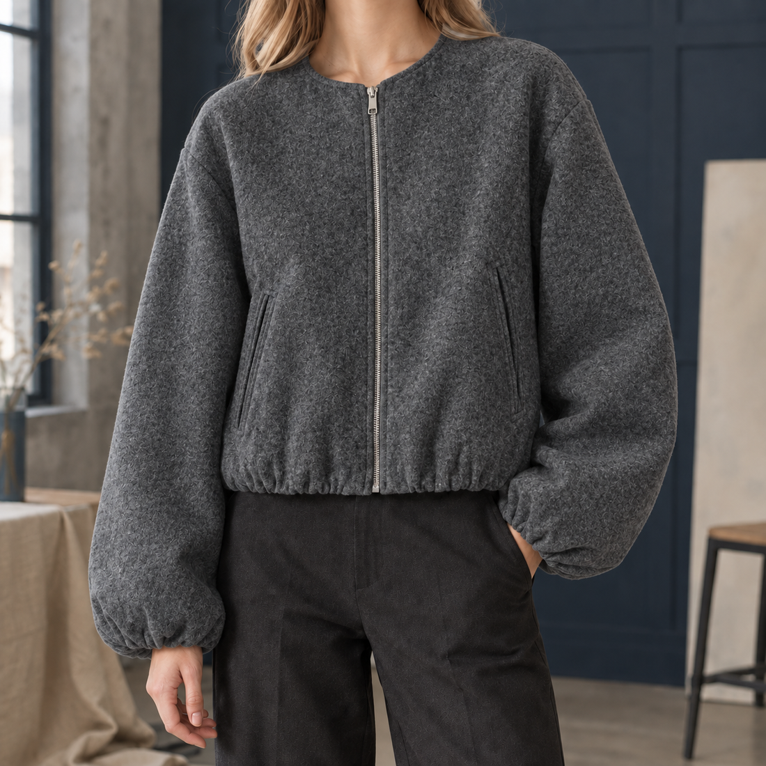 Zenobia-Grace Zip Jacket - Gray