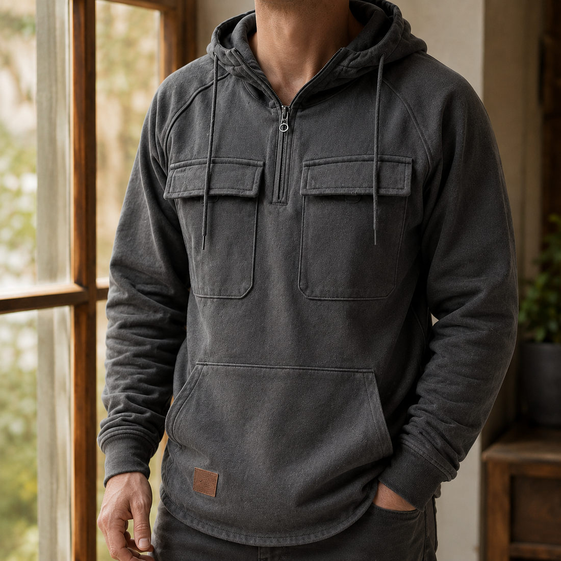 Callum-Grey Utility Hoodie - Gray