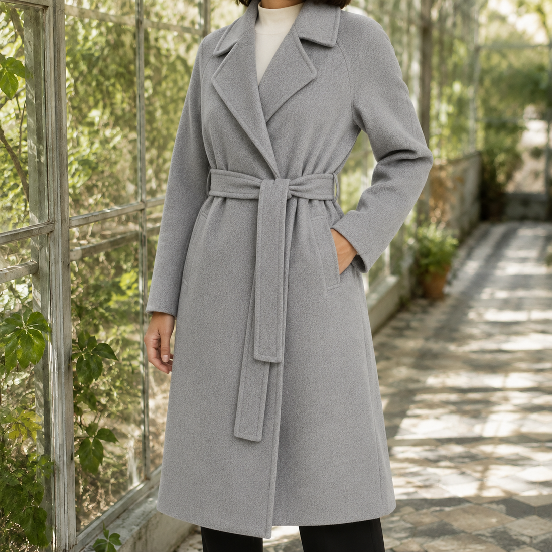 Meredith-Marie Belted Overcoat - Gray