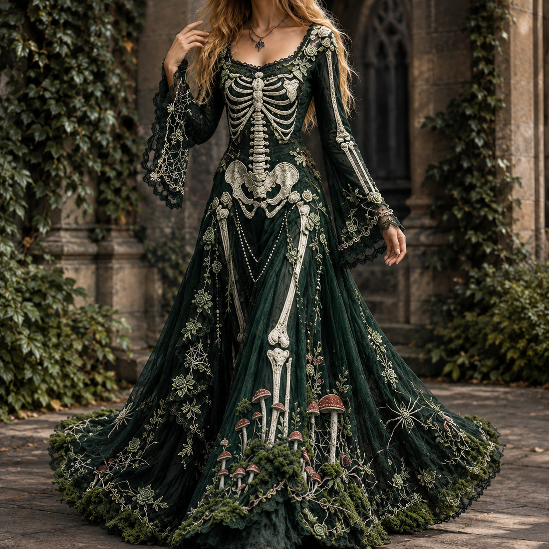 Lucinda-Elise Skeleton Maxi Dress - Forest Green