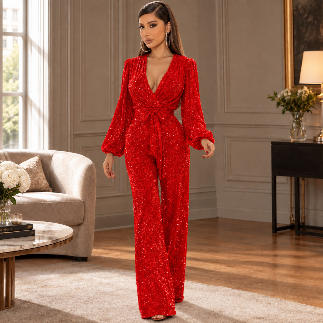 Harriet-Claire Sequin Jumpsuit - Red