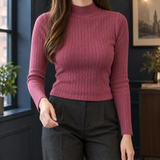 Maia-Sage Mock Neck Top - Rose Red