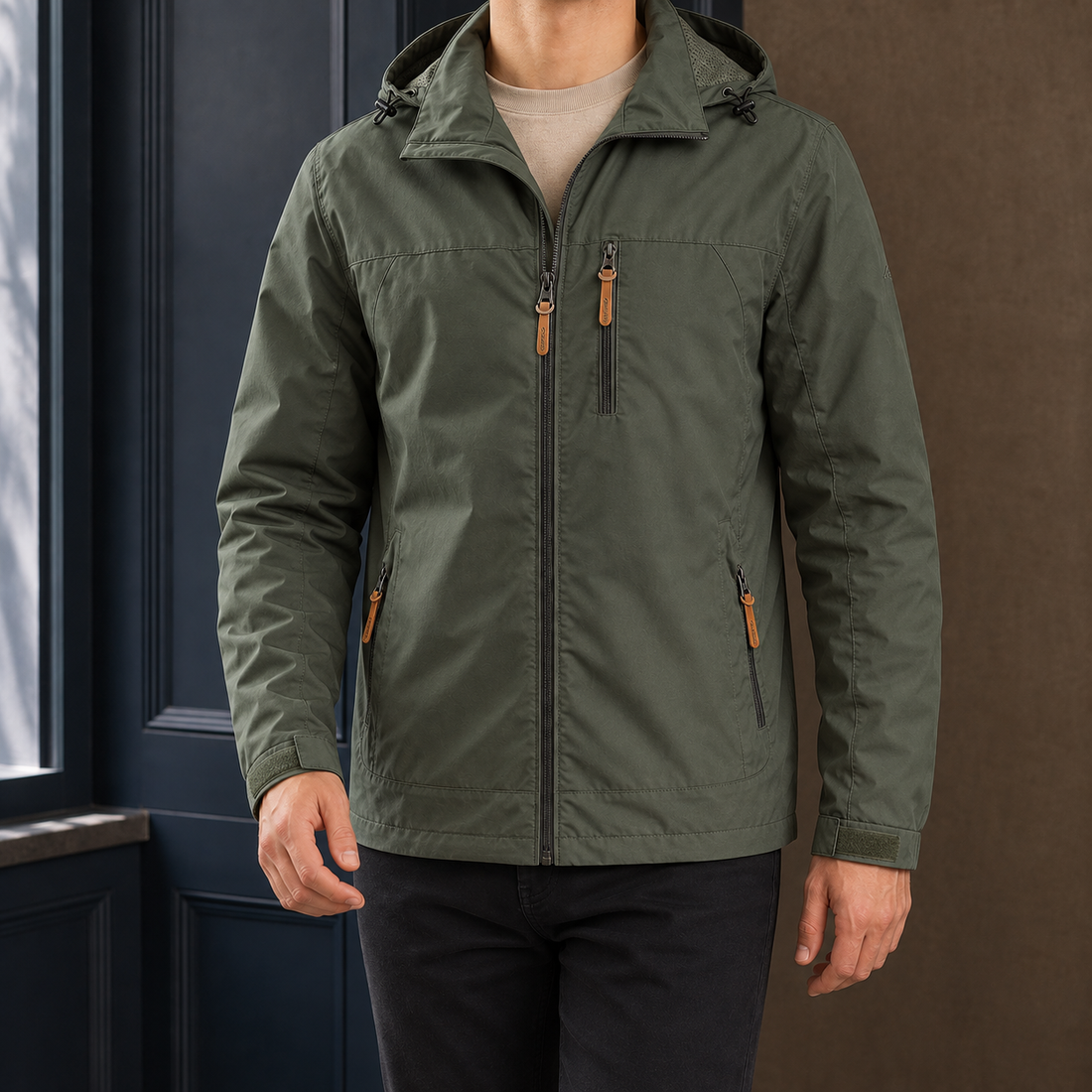 Victor-Grey Hooded Jacket - Army Green