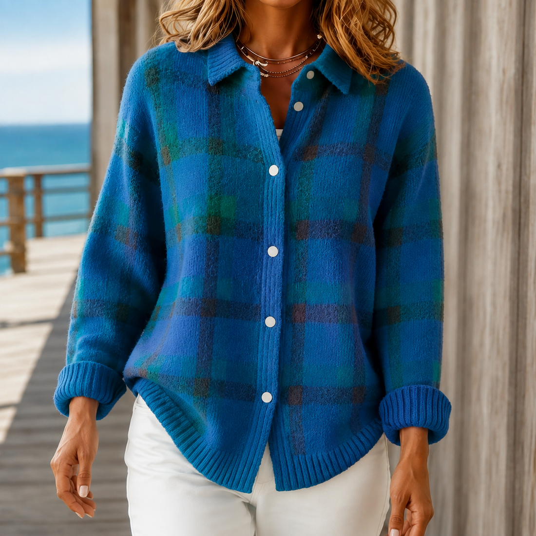 Anais-Jade Plaid Cardigan - Blue