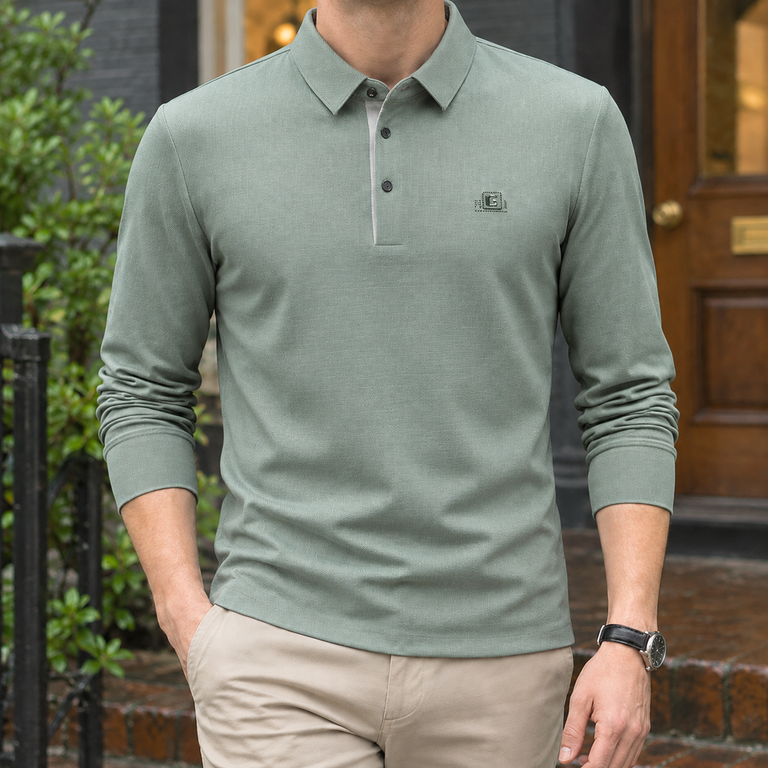 Ralph-Wren Long Sleeve Polo - Sage Green