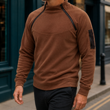 Ambrose-Stone Zip Neck Sweater - Brown