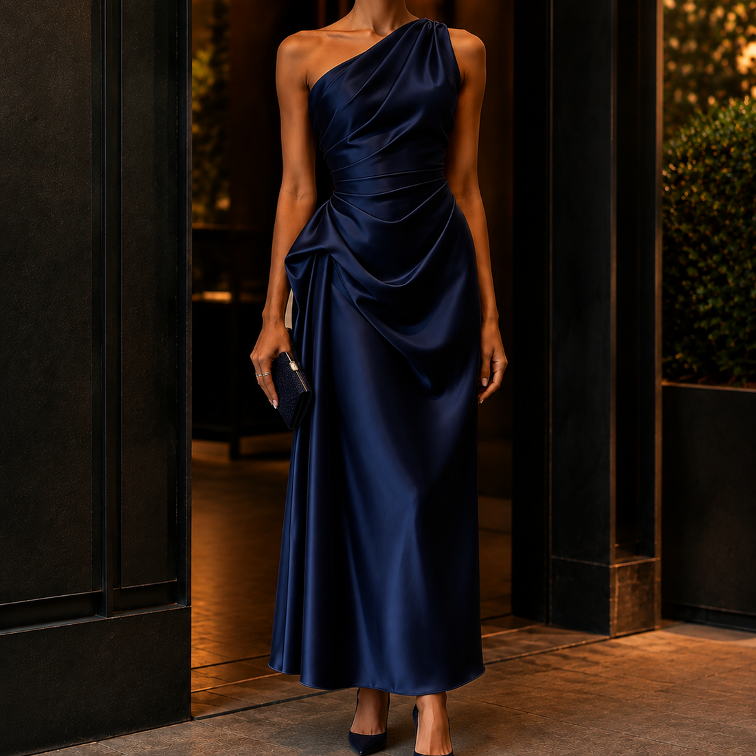 Leonie-Sage One Shoulder Dress - Midnight Navy