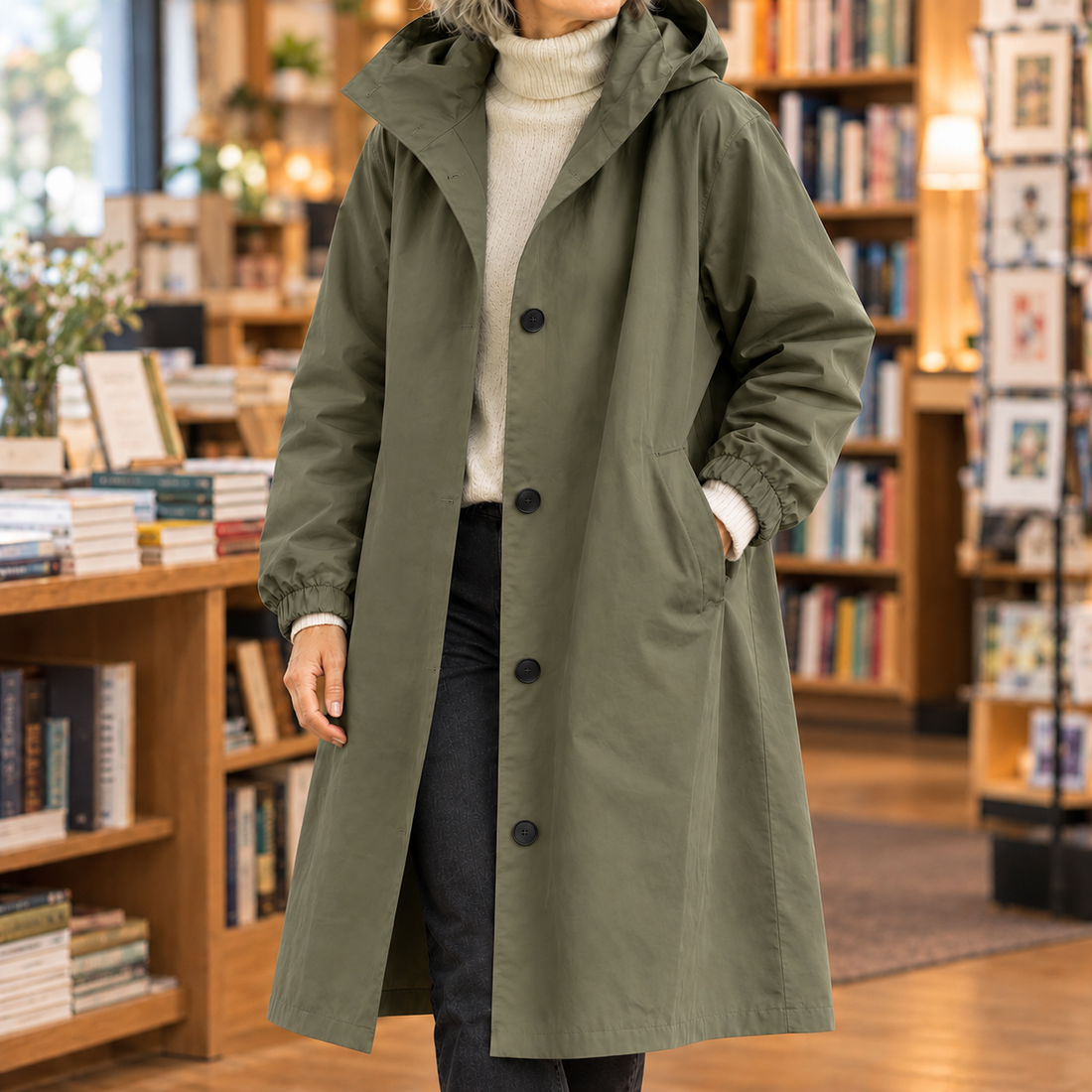 Marina-Mae Hooded Overcoat - Forrest Green