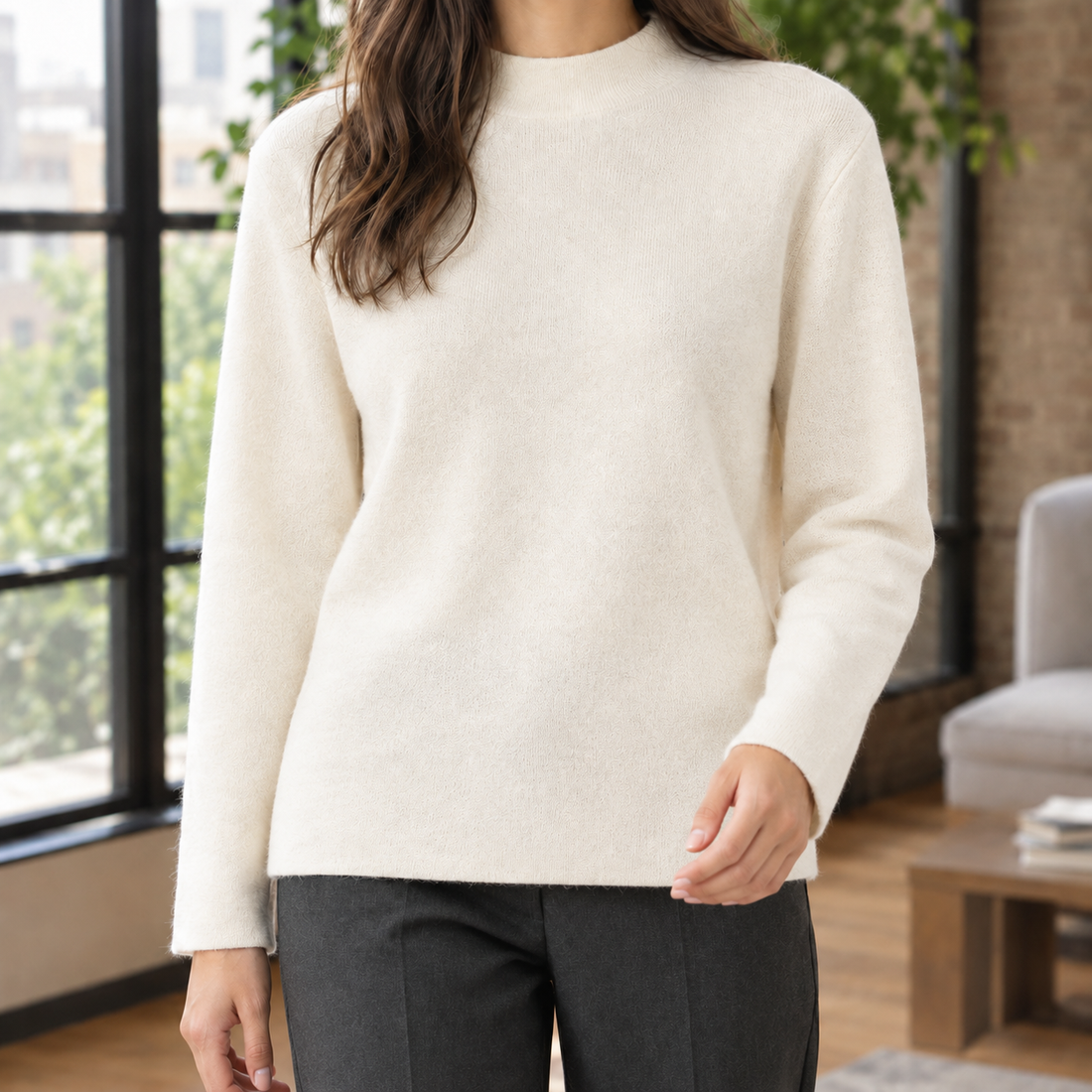 Desiree Mock Neck Sweater - Apricot