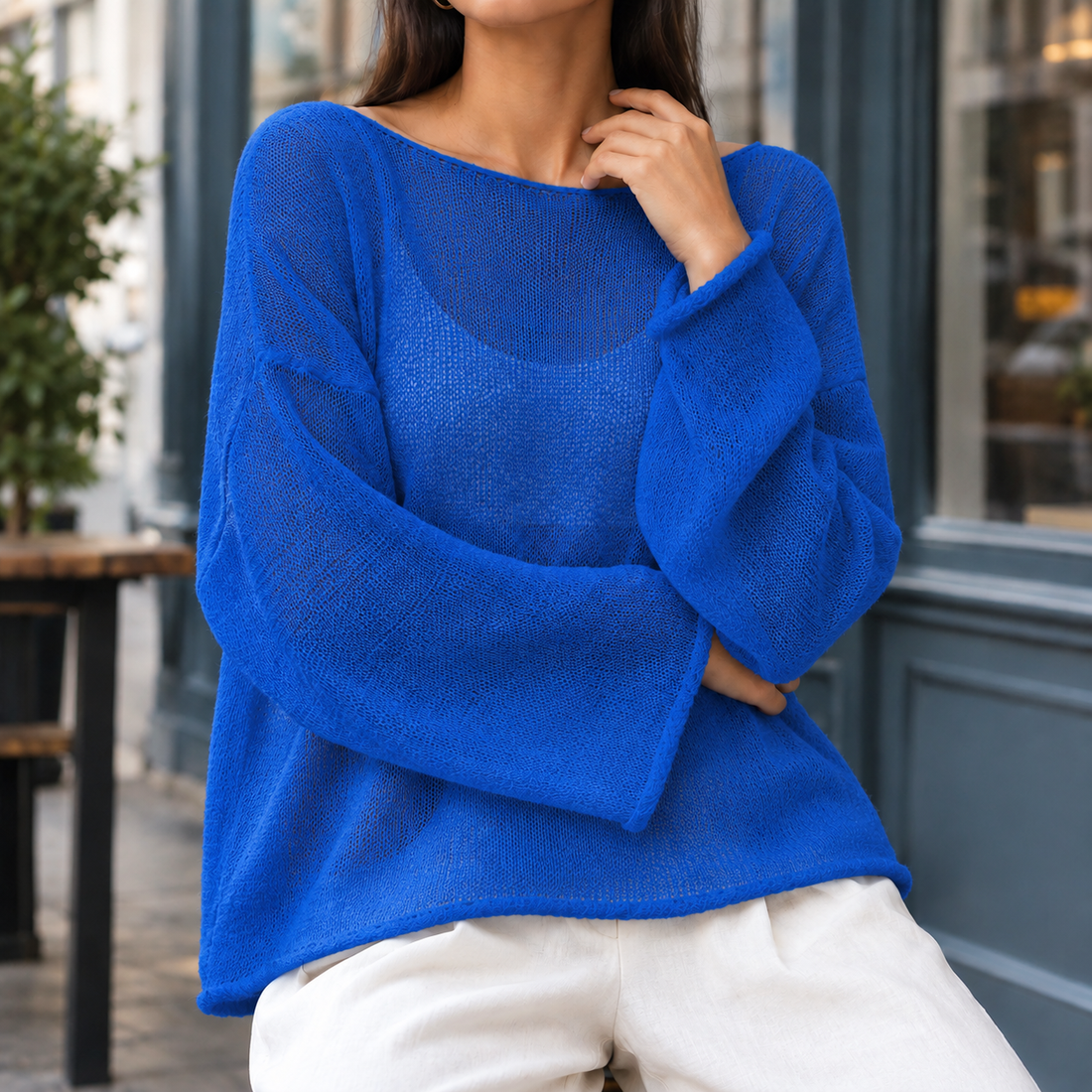 Ilaria-Rae Boat Neck Top - Royal Blue