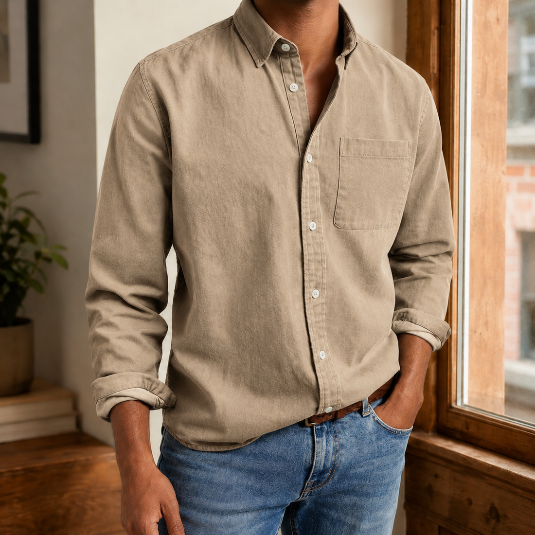 Amos-Wren Relaxed Shirt - Beige